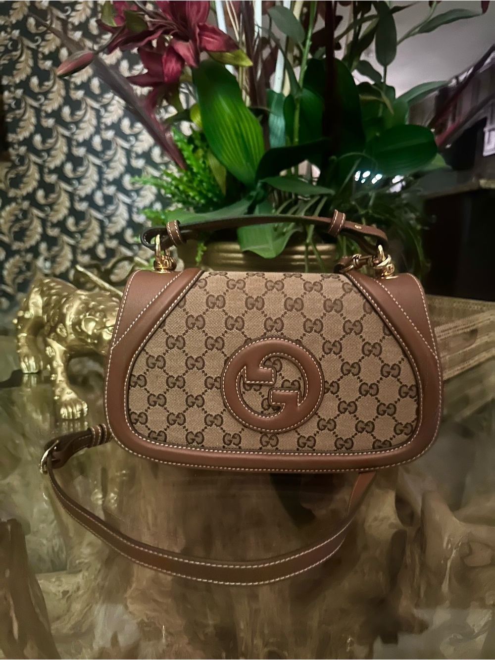 Gucci Blondie top-handle bag in beige/brown GG canvas